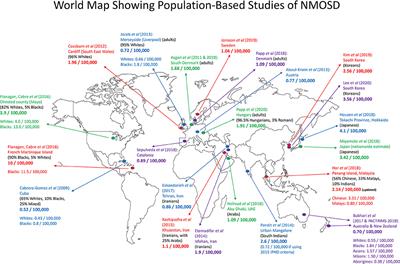 Epidemiology of Neuromyelitis Optica Spectrum Disorder and Its Prevalence and Incidence Worldwide